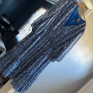 Taylor Woman Royal Blue Floral Wrap Midi Dress